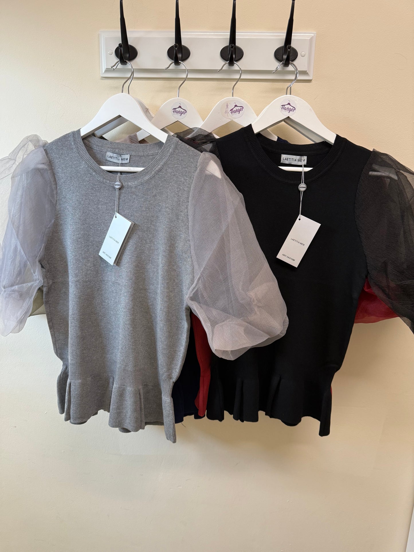 Sheer puff sleeve knit top
