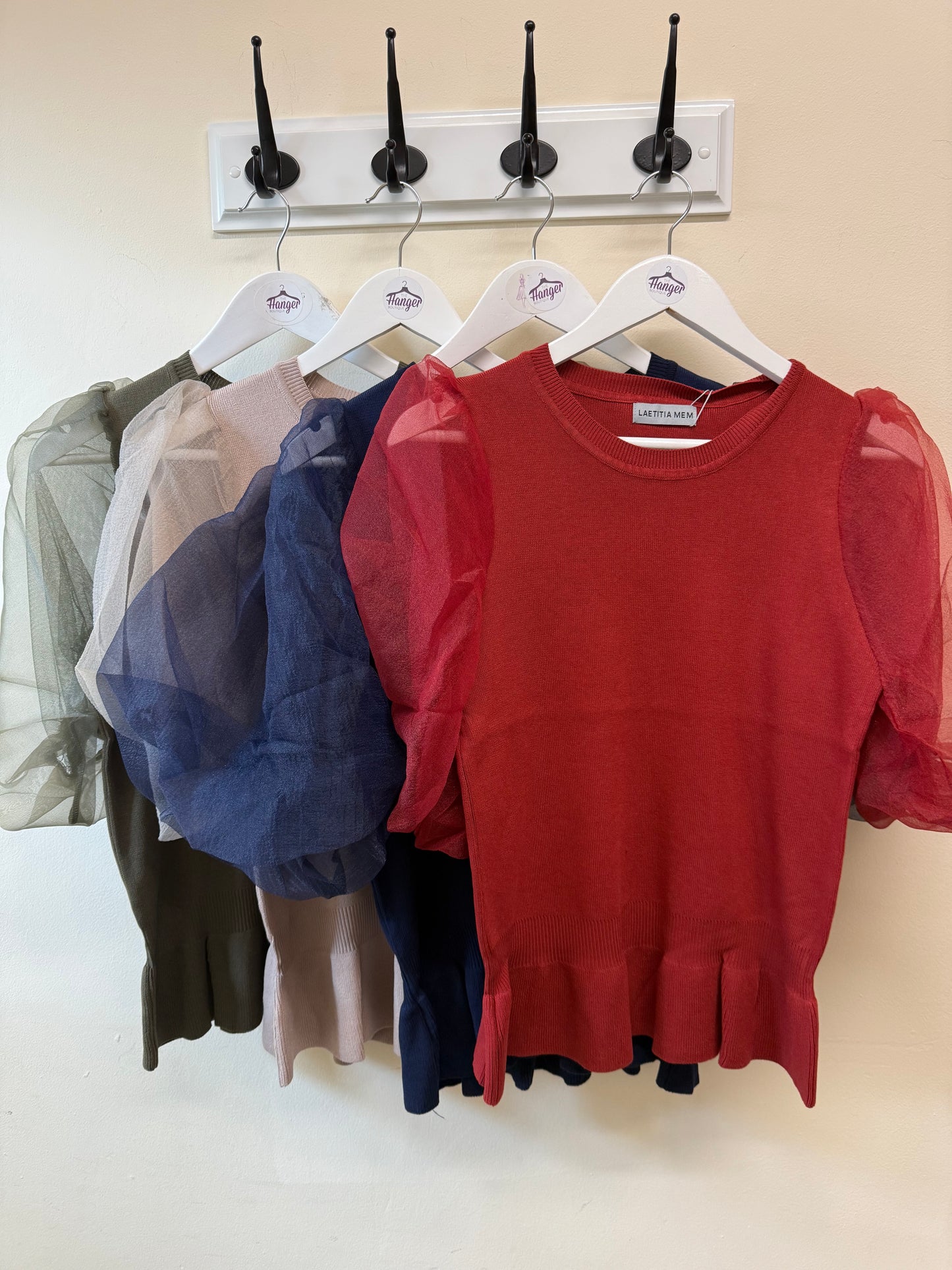 Sheer puff sleeve knit top