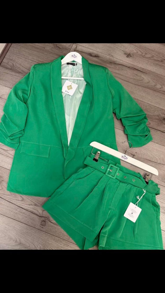 Green Blazer Short Set