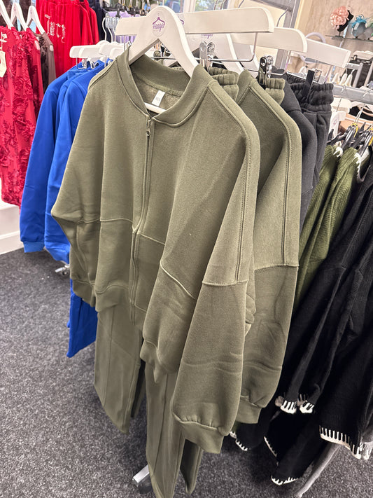 Khaki Bomber jacket flared tracksuit